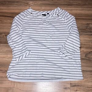Rafaella - Striped White and Black Long Sleeve Boatneck Top